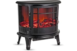 LIVIVO Log Fire Effect Panoramic Heater 1800W Heat Power with Independent LED Lighting and Heating Controls Automatic Overheat or Tip Over Safety Cut-Out (Black)