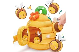 JoyCat Giochi Neonato 6-12 Mesi, Baby Alveare Morbido con 5 Api di Peluche, Sonaglio e Specchio, Giochi Montessori 6 8 9 Mesi, Gioco Bambino Sensoriale Regalo Bimbo Bimba 1 Anno