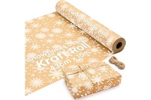volila 15M Kraft Wrapping Paper Roll, Brown Craft Paper with Snowflake Design for Eco-Friendly Christmas Gifts (43cm Wide)