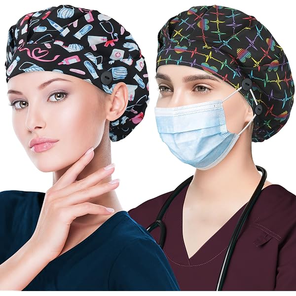 YAUOLIVE Bouffant Scrub Caps - 100% Cotton One-Size Hat For Medical & Food Service - Multi Color 2202 - View #3