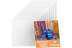 KONCCI Toile Peinture (Lot de 12)-20x20cm, Toiles à Peindre Adaptées pour Acryliques, Peintures à l'huile, Gouache Enfants, Débutants, Peintres - Coton/sans Acide