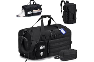 BAGZY Sportowa Torba Męska 40L – Taktyczna Wojskowa Torba Podróżna Wodoodporna z Przegrodą na Buty do Sportu, Fitnessu, Weekendowych Wyjazdów i Kempingu, w zestawie z Sakiewką Toaletową Czarny