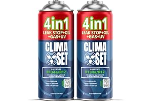 CLIMASET - 2x 4-I-1 Luftkonditionering Påfyllningsgas R134a, Olja, Läckagetätningsmedel Med UV-Färg - AC-Gaspåfyllnings- och
