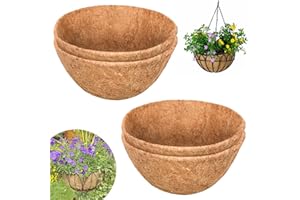Riare 4Pcs Hanging Basket Liner, 14inch Round Natural Coconut Coir Liners Planter Liner Coco Fiber Replacement Liner for Hanging Baskets, Garden Flower Vegetables Planter Pot, Window Box (4, 14inch)