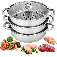 25cm Steamer Cooker Pot Set Pan Cook Healthy Food Preparation Glass Lids 3 Tier Layer Stainless Steel Home Kitchen