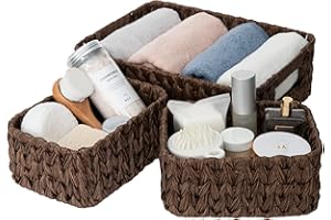 GRANNY SAYS Wicker Baskets for Organising, Pack of 3 Nesting Storage Baskets for Shelves, 1 Large Wicker Basket Storage and 2 Small Baskets Waterproof, Wicker Storage Baskets for Bathroom Shelf, Brown