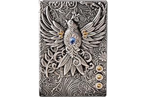 YHH Taccuino Vintage 3d, Taccuino a Righe Copertina Rigida, Pelle Vegan, 200 pagine, Fatto a Mano, Diario di Viaggio Quaderno a righe Notebook Lined, Idea Per Ufficio Scolastico, Fenice3D Argento