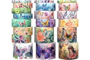 BUTITTCRAFT 20 Rollen Washi Tape Set - Floral Butterfly Dekoratives Masking Tape, Adhesive Tape für Verschönern Bullet Journal Supplies, Junk Journal, Diy Handwerk, Scrapbooking Supplies, Art Craft