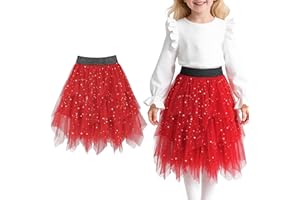 Baogaier Filles Jupe Tulle Tutu Paillettes Élégante Midi-Longue sous-Jupe superposée A-Line Elastique Taille Jupes dans Prom Party Carnaval Halloween Costume Enfants Adolescents 5-12 Ans