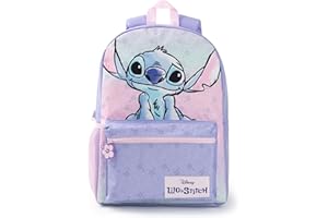Disney Lilo & Stitch Girls Backpack | Purple & Pink Rucksack with Adjustable Straps | Cute Practical & Organised Luggage Sports School Bag For Kids | Movie Series Merchandise Gift