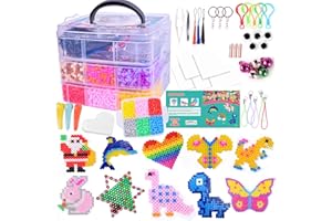 Shrubz Perline da Stirare, 10800 Perline in 20 Colori, 5mm, 6 Piastre per Timbri, Kit Creativo con Custodia, Decorazioni, Regali per Bambini