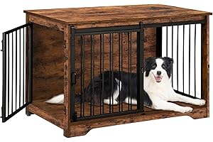 Hzuaneri 100cm Gabbia per Cani, Tavolo Supplemento, Nicchia Moderna per Cani, Gabbia per Cuccioli, Casetta per Animali, 2 porte, 60 x 100 x 68 cm, Marrone Rustico DFC02301B