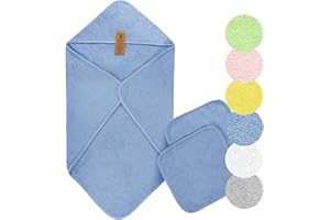 ARUS Capa de Baño de Bebé, 100% Algodón orgánico, (75x75 cm) y 2 Toallas (30x30 cm), Azul Claro