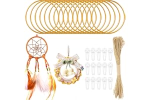 Realure 15Pcs Metal Rings for Craft with Traceless Nails & Hemp Rope Set 10 cm Decorative Floral Wreath Rings Hoops Gold Dream Catcher Hoops Rings for DIY Crafts Dreamcatcher Macrame Hanging