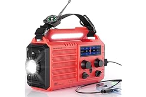 Mesqool Notfallradio Solar Kurbel Tragbares Radio, Typ C Anschluss Kurbelradio mit Powerbank AM/FM/SW-Radio und SOS-Alarm, Solarenergie, Handdynamokurbel, Taschenlampe, Batteriebetrieben, Kompass