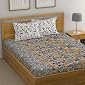 HUESLAND by Ahmedabad Cotton 144 TC Cotton Floral Double Bedsheet with 2 Pillow Covers - Grey and White