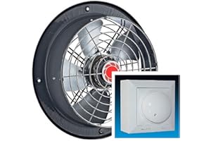 KAWAYY 200mm industriale - Ventilatore a Parete con 300 Watt Regolatore di velocità, o Ventola bagno cucina metallo aspirazione aria motore