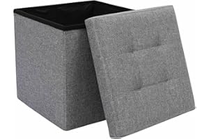 CMY Pouffe Footstool Folding Ottoman Storage Box Faux Leather Foot Rest Stool Toy Chest Shoe Bench Dressing Table Chair with Lids for Living Room (Grey Linen)