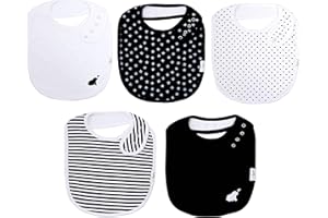 Budding Bear Unisex 5 Bavaglini Neonato Cotone Biologico 100% - Bavette Assorbenti Bambino - Bavaglino Unisex con 4 Bottoni a Scatto Senza Nichel Regolabili- Da 0 a 36 Mesi