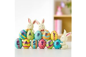 JOYIN Easter Bunny Carrots Resin Centerpiece Decor with The Word Spring Easter Resin Decoration Spring Tabletop Bunny & Egg Easter Figuring for Easter Home and Office Easter Tabletop Decoration