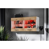 Vitrine Armoire Savona Komodee 100x50x30cm - 2 Étages Verre Avec LED Bleue - Meuble Exposition Salon/Cuisine