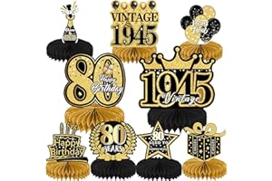 YFJSML 9 Stück Schwarze Goldene Bienenwabe Mittelstück Tischdeko Geburtstag, 80. Geburtstag Deko für Männer, Geschenke für Junge Geburtstag