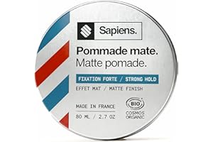 Sapiens Pommade Coiffante Bio 80 ml - Effet Mat Fixation Medium - Cire Cheveux Homme Fabriquée en France - Produit Coiffant de Qualité Professionnelle - Certifiée ECOCERT - Parfum Mentholé