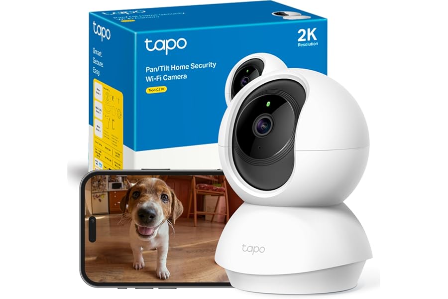 Tapo C210 - Cámara IP WiFi 360° Cámara de Vigilancia 2K (3MP),Visión Nocturna Admite Tarjeta SD hasta 512 GB, Detección y Seg