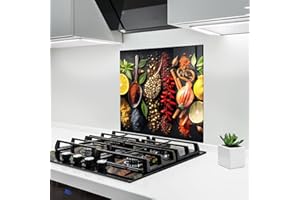 ARTHUB® Crédence de Cuisine en Verre 60x60 cm, Closeup Pices | Protection Contre Les éclaboussures, Revêtement Mural en Carreaux, Plaque en Verre, Verre trempé, Aliments, Épices
