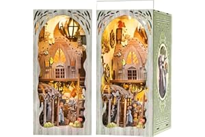 MiniCity Zestaw książek do książek "zrób to sam", miniaturowy domek dla lalek, zestaw książek 3D, drewniane puzzle, wkład na książki, dekoracja z oświetleniem LED, dla młodzieży i dorosłych (Dorothy's