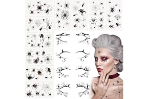 Queekay 4 Paires Autocollants d'Eye-Liner Halloween 10 Feuilles de Tatouage Temporaire d'Araignée Faux Tatouages pour Yeux Tatouages de Visage en Toile d'Araignée pour Fête Rave (Fantasmagorique)