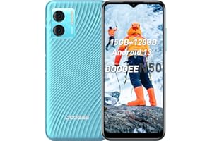 DOOGEE N50 Teléfono Móvil, Smartphone Android 13 50MP + 8MP, 15 GB RAM + 128 GB ROM, Móviles con 6,52 Pulgadas HD+ Octa-Core, Dual 4G Nano SIM, 4200 mAh OTG/GPS Face ID, Huella Digital Lateral, Azul
