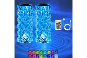 HAOTAO 2Pack Crystal Diamond Rose Table Lamp, RGB LED Night Light with Touch and Remote Control, Bedside Lamps Nightstand Lamps, Dimmable, USB Rechargeable, Romantic Lighting Decoration for Home, Office