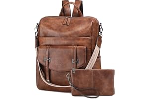 Kasgo Backpack Purse for Women, PU Leather Rucksack Bag Ladies Convertible Shoulder Handbag Multipurpose Daypack Bags for Work Travel School, Brown