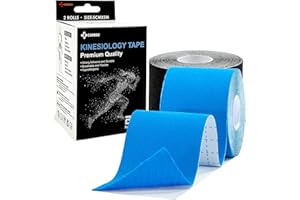 Carbou Kinesiology Tape 5cmx5m-2 Rolls Water Resistant Strips,Elastic Cotton Athletic Tape for Muscle Strain Relief & Joint Support Blue and Black