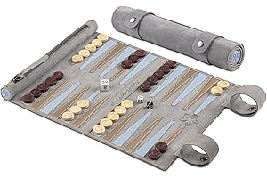 Melia Games Backgammon zum Rollen - Reise-Backgammon aus feinstem Nubuk Echt-Leder mit handgefertigten Holzspielsteinen (Champagne)