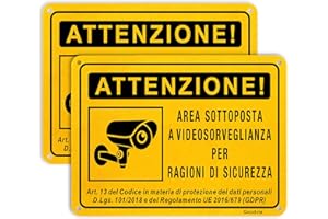 GOODVIA Cartello Videosorveglianza Esterno Alluminio Metallo 2pz 15 * 20cm per Casa Privata Uffici e Aree di Sorveglianza Interne ed Esterne