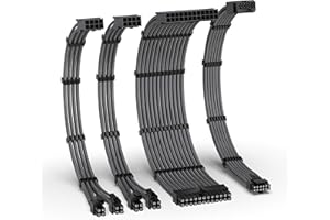 EZDIY-FAB 12VHPWR PSU Cable Extension Kit for RTX 50/40 Series,16AWG PCIE 5.0 Power Supply Cable Extension- 1x 24 Pin ATX /2X 8Pin (4+4) EPS / 1x12+4 Pin GPU,PSU extension 300MM with Combs-Carbon