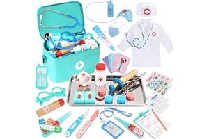 ZUSUZU Malette Docteur Enfant,Kit de Médecin Jouets Déguisement de Docteur Accessoires en Bois avec Stéthoscope,Thermomètre,Capsule,Jeu d'imitation Cadeau pour Fille Garçon Enfant 3+ Ans - Vert