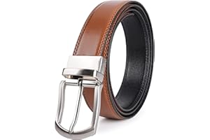 Sunya Ceinture Homme Cuir Marron et Noir, 33mm Boucle Rotative Réversible Ceinture pour Hommes, Convient Jeans les Pantalons Costumes.