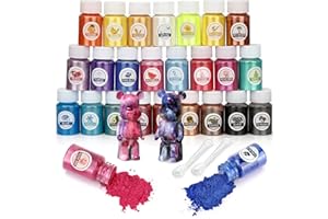 vvhippo Poudre de Mica 24 Couleurs × 10g ,colorant de savon, Poudre de Mica pour Résine Époxy ,Fabrication Bougie,Vernis à Ongles,Bombe de Bain etc