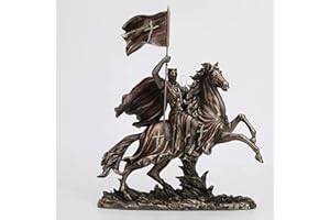 Veronese Design Statua medievale cavaliere crociato in armatura su cavallo da tavolo