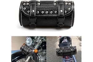 APEBAZY Borsa universale per forcella per moto - Borsa per attrezzi da manubrio, mini borsa da sella in pelle di coccodrillo con rivetti per portapacchi posteriore Sissy Bar (nero)
