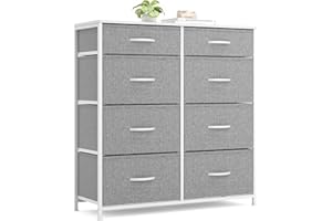 Xbro Cajonera de Tela, Cajonera con 8 Cajones de Tela, Cómoda de Tela Dormitorio con Tapa de Madera, Cajonera Dormitorio Pasillo, Cajonera Pasillo Mueble para Cocina Oficina Pasillo Dormitorio (Gris)