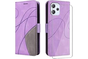 UKECASE Funda para Xiaomi Redmi 12 4G/5G con Protector de Pantalla, Carcasa Libro de Premium Cuero PU Suave Tapa con Ranura para Tarjetas Color Púrpura