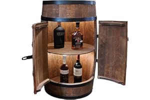 ‎CREATIVE COOPER CREATIVE COOPER Weinregal Holz mit Tür mit LED - Alkoholschrank Flaschenregal Holz - Holzfass - Fassmöbel - Weinständer - Weinfass - Weinbar - Fass bar mit Tür - minibar 80 cm High (wenge)