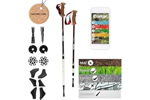 POWRX ATTRAC Bastoncini trekking con sistema telescopico e fissaggio rapido - Bastoni per escursionismo regolabili in lunghezza - Impugnatura in sughero o gomma EVA - Per uomo e donna - PDF workout