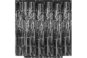 Ohiyoo 5 Stück Schwarzer Metallic Lametta Vorhänge 1 x 2.5M Folien Fransen Lametta Vorhange Hintergrund für Geburtstag Partydekor Verlobung Hochzeit Weihnachten Neujahr Dekoration (Schwarz)