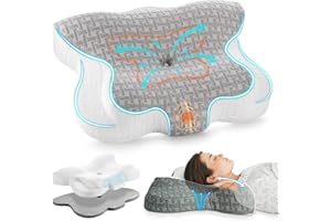 ‎ELVIROS Elviros Nackenkissen Memory Foam, Kopfkissen Nackenschmerzen, Seitenschläferkissen, Orthopädisches Kissen, Schlafkissen, Nackenstützkissen für Seitenschläfer, Nackenhörnchen, 60 x 40 x 10,5/12,5 cm