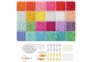 HOOWUDY Perlen zum Auffädeln with 14440 Stück Glasperlen und 100pcs Alphabet Buchstabe Perlen, 2mm Mini Perlen Set Rocailles Perlen mit Zubehör für Armbänder, Halsketten und Ohrringe zum Selbermachen